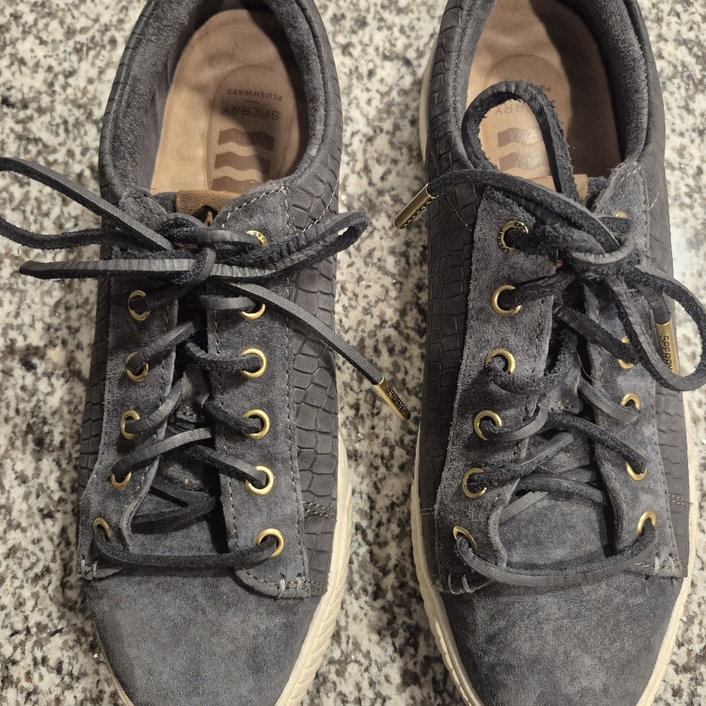 Gray Sperry Women's Anchor Leather Plushwave Sneaker